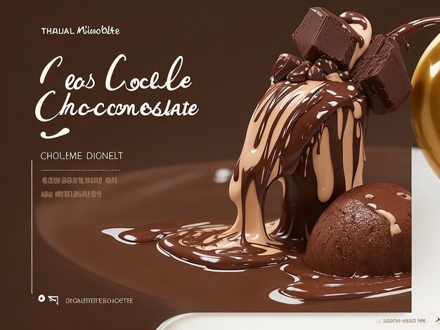 Photo media social post template with melted chocolate for online advertising in chocolate day design