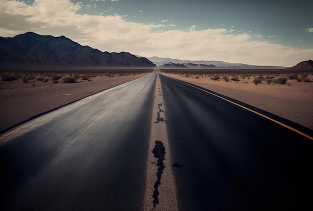 A median shot on a deserted asphalt road