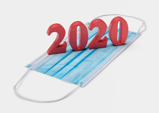 사진 메딕 개념. 의료용 마스크에 2020 년 숫자 거짓말