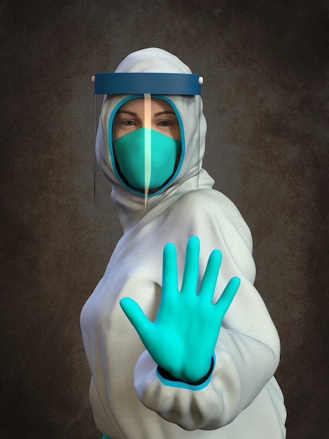 A medic in a medical protective suit. 3D rendering