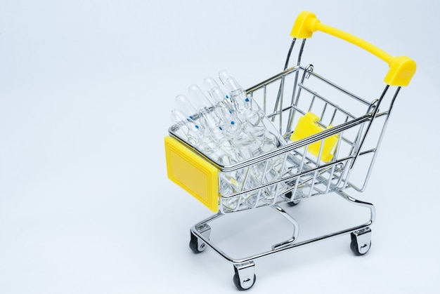 Medical ampoules in a shopping cart