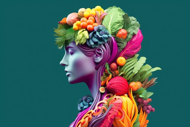 Medical art of girl body shaped with vegetables with Generative AI