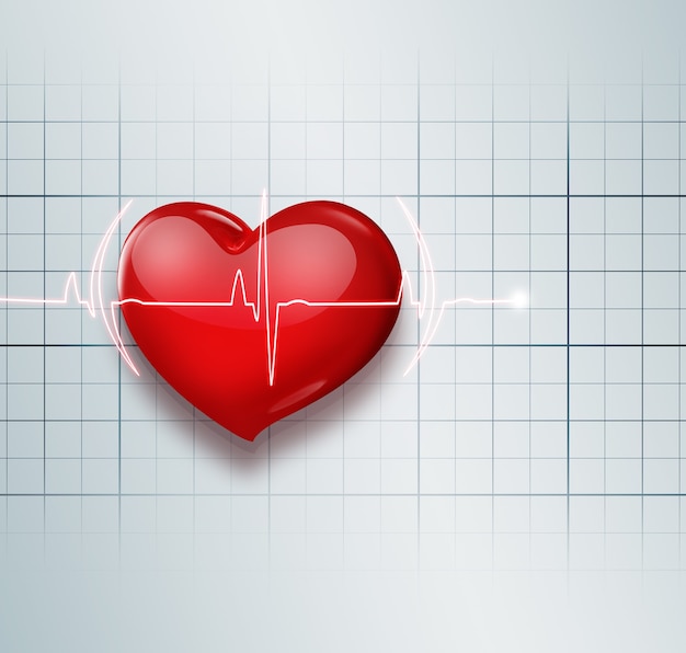 Photo medical background with red heart and pulse