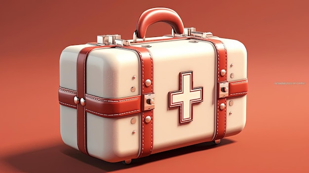 a medical bag with the cross emblem inside in the style of light red and white