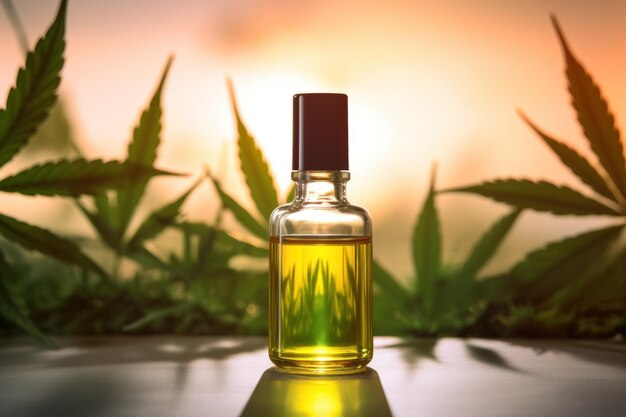 Medical cannabis CBD oil in bottle AI generated