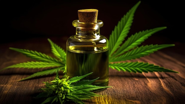 Foto prodotti a base di cannabis terapeutica e olio cbd di foglie di canapa