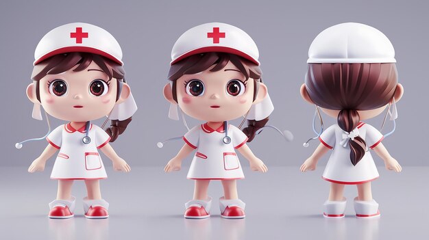 Medical Care Representation Three Views of Nurse Figure