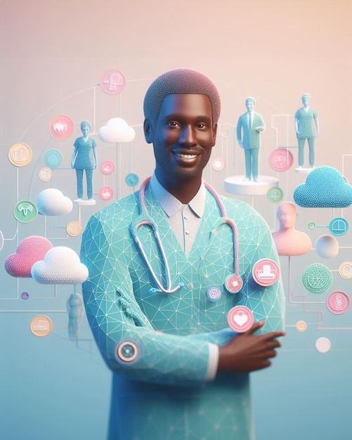 Medical care staff as doctor specialist nurse in digital platform for cloud health management system