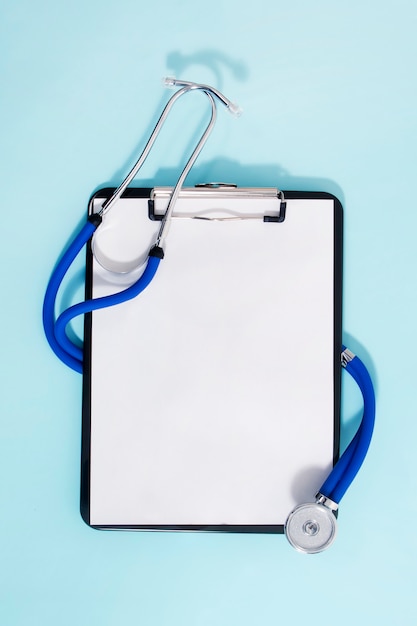 Medical clipboard and a stethoscope