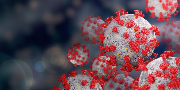 3D 일러스트 바이러스 바이러스 세포 또는 박테리아 배경 COVID19 돌연변이 바이러스의 의료 개념 배경