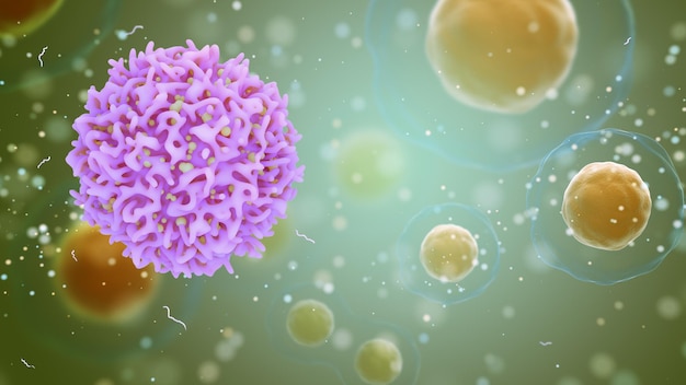 Medical concept of cancer on an abstract background 3d illustration of T cells or cancer cells