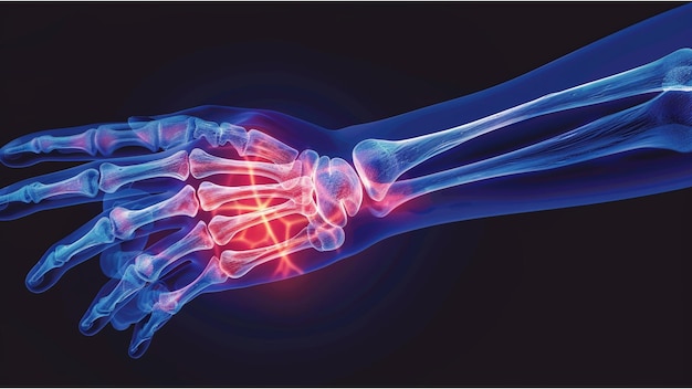 medical concept hand x ray image in blue and red