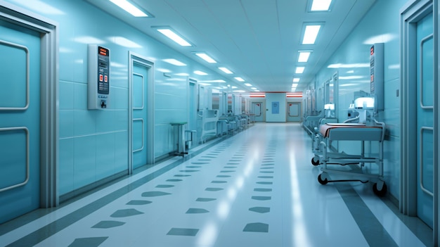 Medical concept hospital corridor with rooms