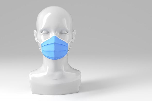 Medical concept.Women's shiny fashionable head in a medical mask on a light background.