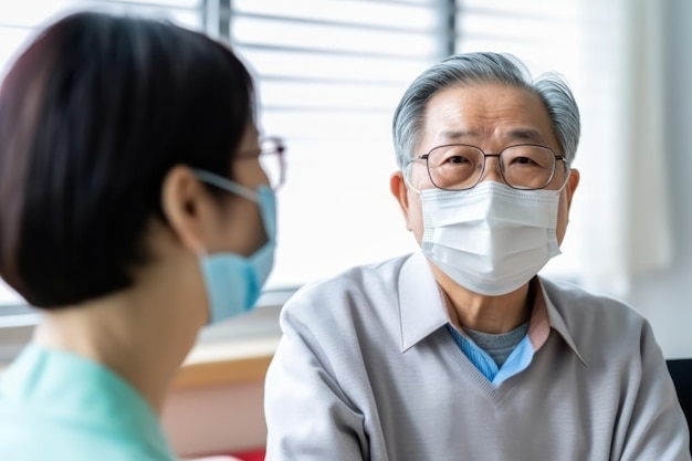 Medical Consultation in Clinic Physician and Senior Man During Pandemic