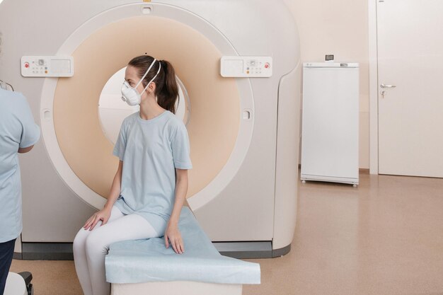 Photo medical ct or mri scan with a patient in the modern hospital laboratory interior of radiography