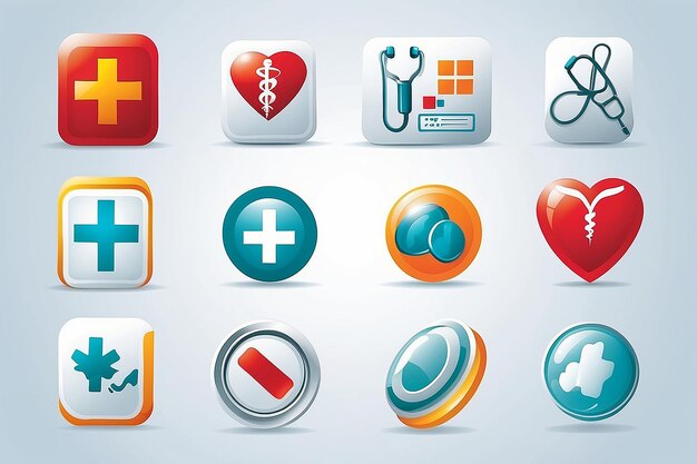 Photo medical and diabetes and hospital icon and web buttons