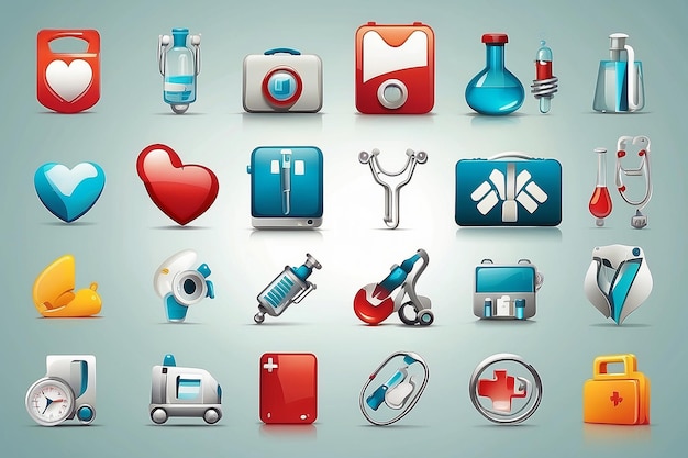 Photo medical and diabetes and hospital icon and web buttons