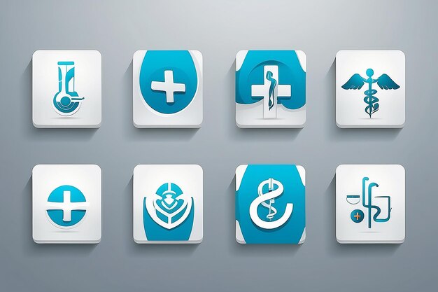 Photo medical and diabetes and hospital icon and web buttons