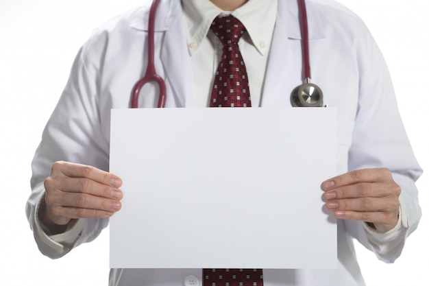 Medical doctor holding white blank placard