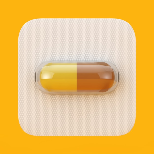 Medical drug capsule pil in blister op een gele achtergrond. 3d-rendering