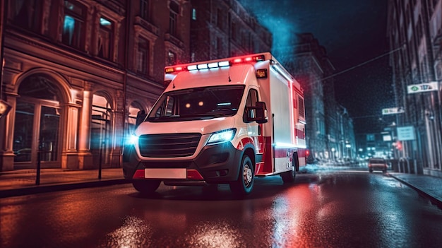 Photo a medical emergency ambulance driving during traffic jam on city road rush hour concept ambulance generative ai