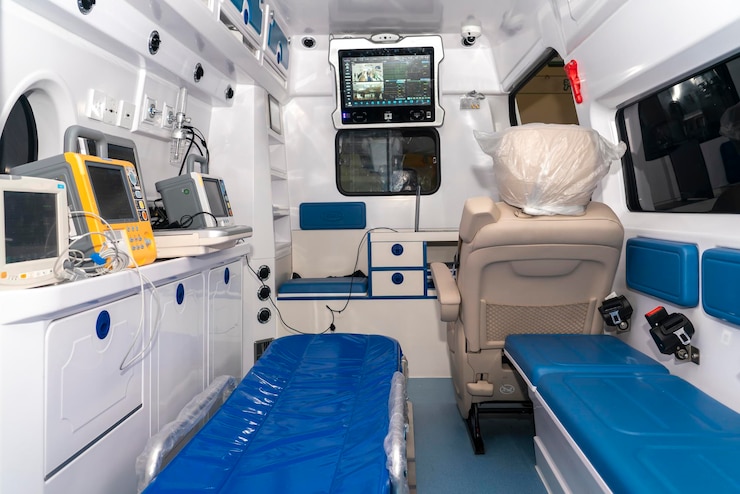 Photo medical equipment and instruments inside the ambulance