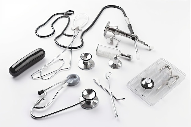 Photo medical equipment and instruments on a sleek and modern white background created with generative ai