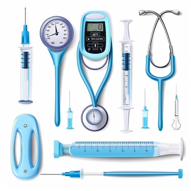 Medical Equipment Set Thermometers Syringes Stethoscope Pressure Measuring Device etc