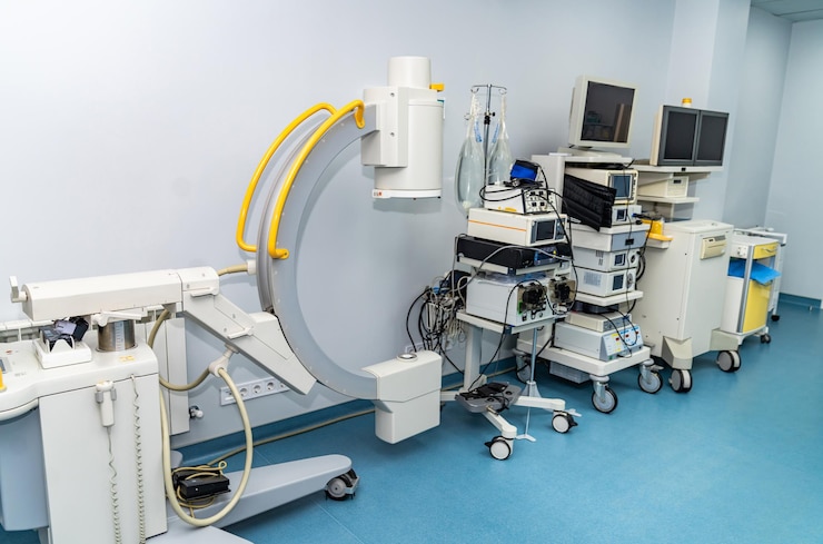 Photo medical equipment setup in a clinical facility a variety of medical equipment arranged in a healthcare facility ready for use in patient care and surgical procedures