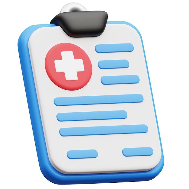 医療検査の3Dアイコン クリップボードの健康検査保険報告書 3Dレンダリングイラスト