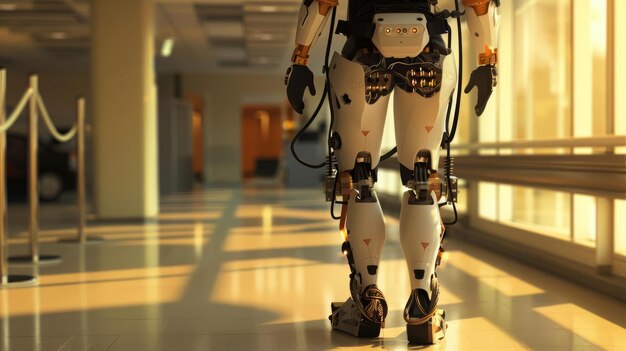 Photo a medical exoskeleton enabling paralyzed patients to walk again controlled via braincomputer interface