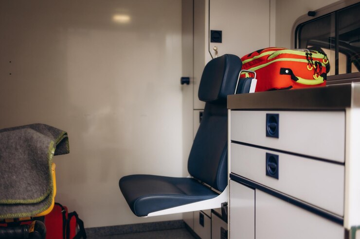Photo medical foldable wheeled stretcher for patients in an ambulance