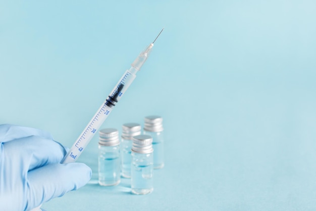 Medical glass vials and syringe for vaccination