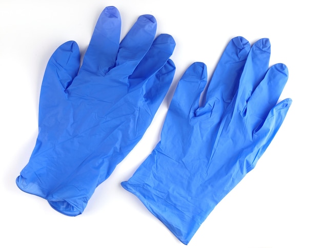 Medical gloves new blue white surface