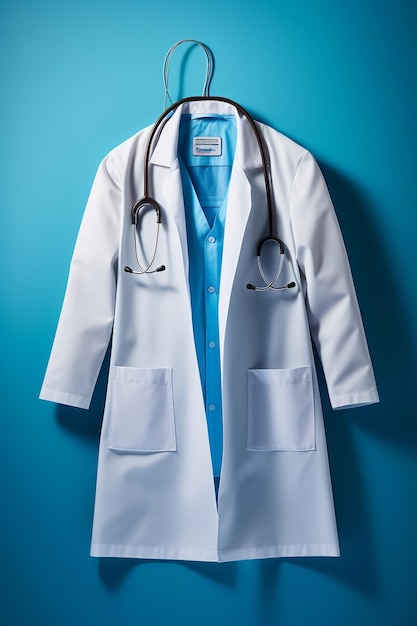 Medical gown and stethoscope on a blue background