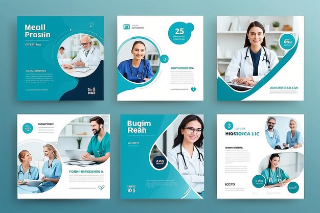 Photo medical and health care social media post template design collection editable modern square banner with place for the photo