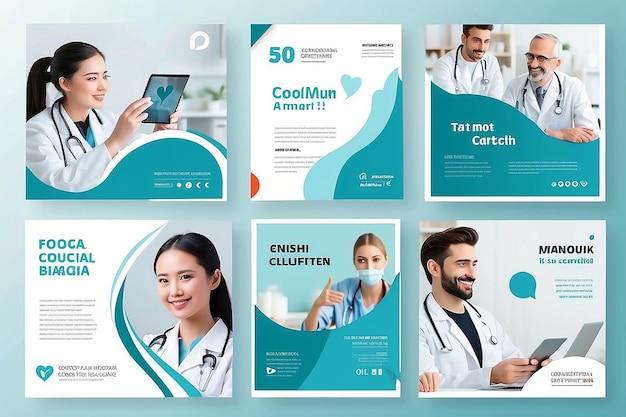 medical and health care social media post template design collection editable modern square banner with place for the photo