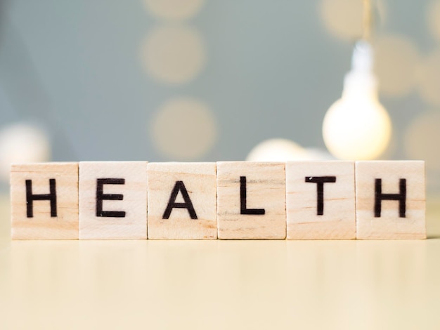 Medical and health care words writing typography lettering concept Health