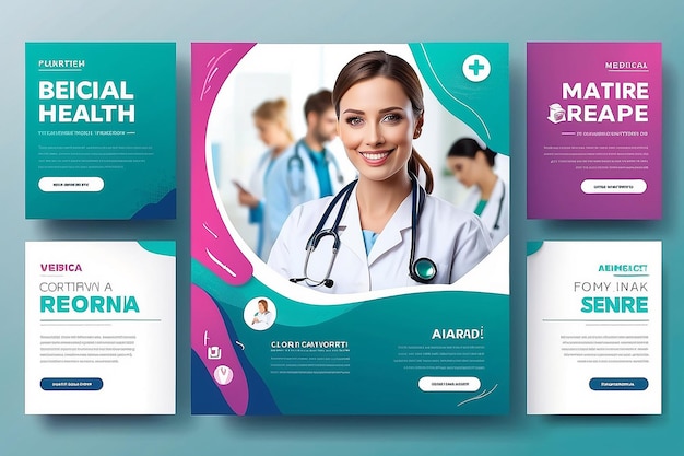 medical health square banner for flyer and social media post template