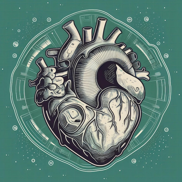 Foto icona del cuore medico su sfondo verde bluastro ia generativa