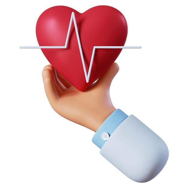 Medical heart rate icon Doctor or cardiologist cartoon hand holding heart with chart line