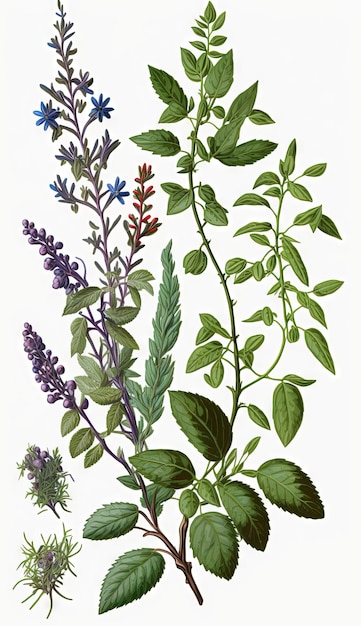 Medical HERBS image on white bg Generative AI