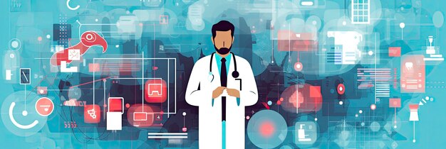 medical illustration on blue background with abstract elements Generative ai