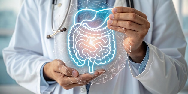 a medical illustration of a brain being held in front of a blue screen