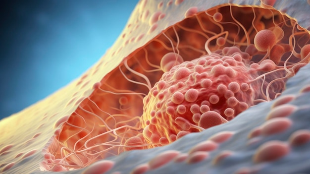 Medical illustration of skin tissue cell microscopic view