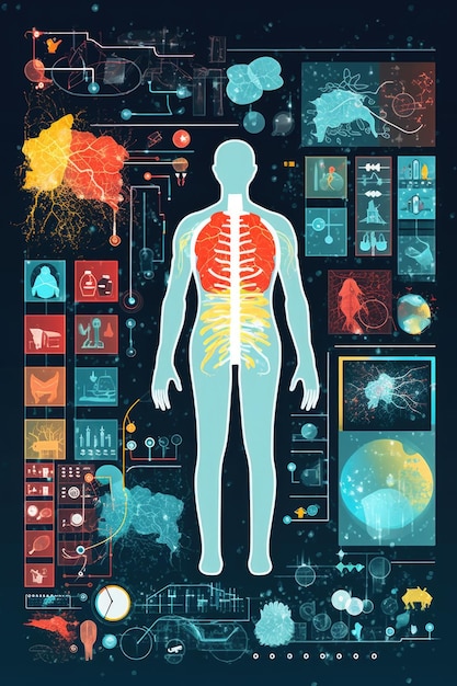 Photo medical infographic on a digital screen with various health icons created with generative ai