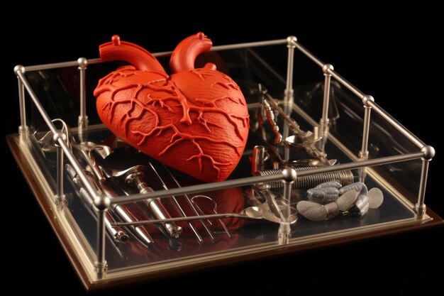 Medical instruments for heart valve on a tray created with generative ai