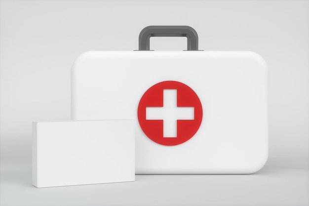 Medical kit and emergency medical equipment with white background3d rendering