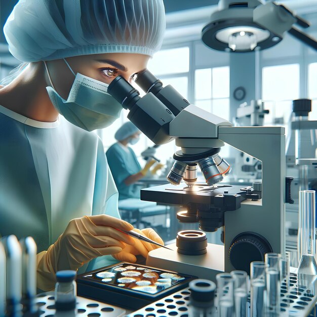 Medical Lab Technician Focused on Microscopic Analysis